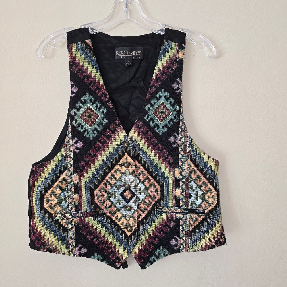 Karen Kane Women's Tapestry Vest Tribal PrintSize Large Cotton Blend Western